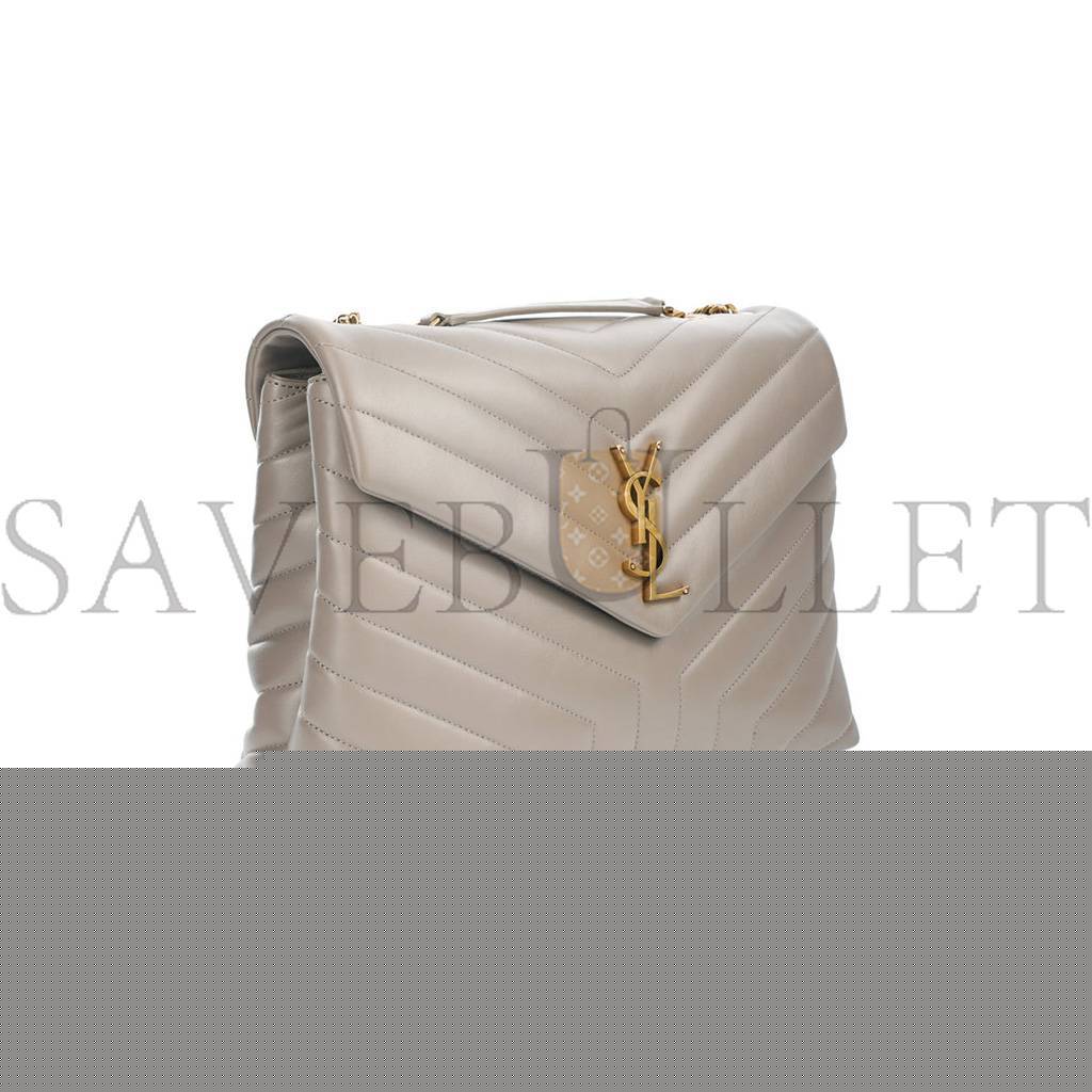 YSL SAINT LAURENT LOULOU GREYISH BROWN MEDIUM SHOULDER BAG IN QUILTED LEATHER 392288 (32*22*12cm)